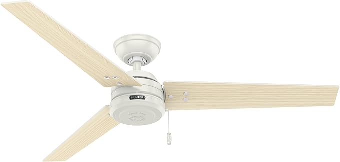 Hunter 52 inch Outdoor or Indoor Ceiling Fan No Light - White Ceiling Fan without Light, For Patio, Porch, Garage, or Living Room, Standard Mount, 3 Blades, Pull Chain - Cassius 59263, Fresh White