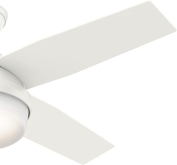 Hunter 44 inch Indoor Ceiling Fan with LED Light and Remote Control - White Modern Ceiling Fan, Standard Mount, 4 Blades, For Bedroom, Living Room, or Kitchen - Dempsey 59246, Fresh White