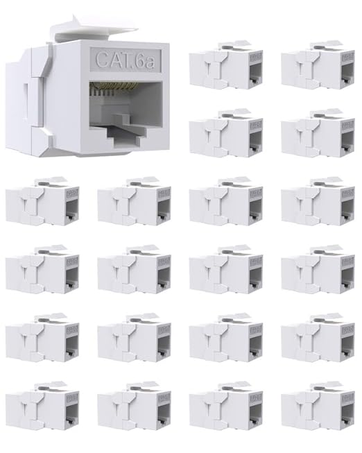 20 Pack Cat6A Keystone Jack Coupler RJ45 Female to Female Ethernet Wall Jack UTP Inline for Cat6a/Cat6/Cat5e/Cat5 White