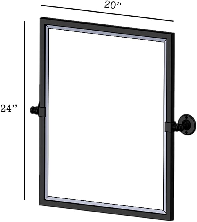 Black Metal Framed Pivot Rectangle Bathroom Mirror Tilting Beveled Vanity Mirrors for Wall, Overall 23.9 x 24 inches (Mirrror 20 x 24 inches)