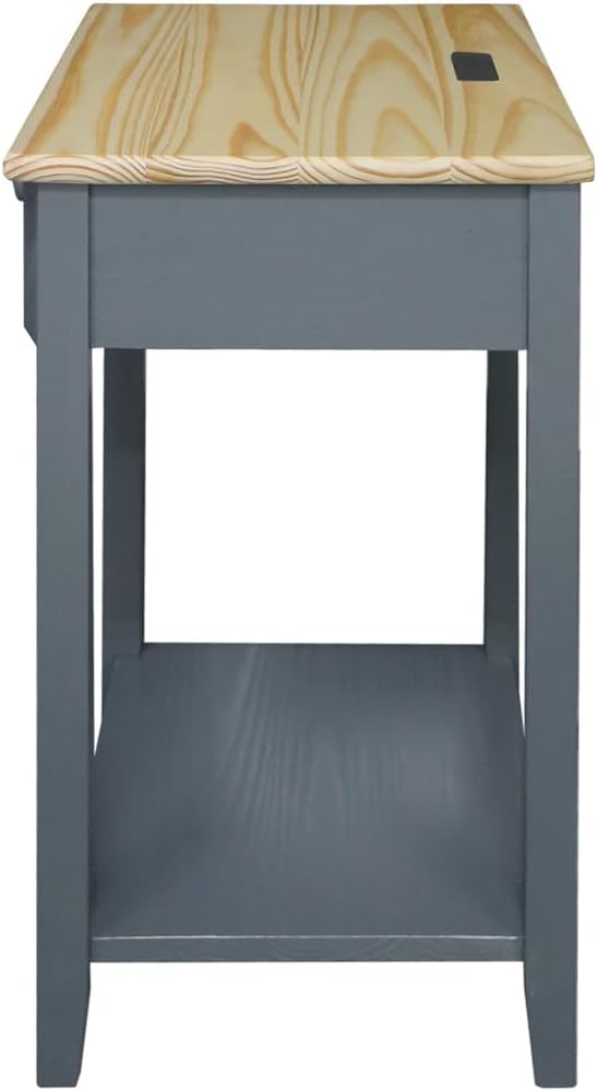 Casual Home Owl Night Stand with USB Port Charging Station and Drawer, 17.5" W x 14.25" D x 24.5" H, Natural Gray