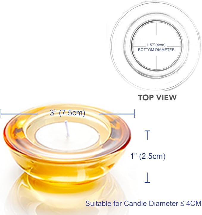 Gold Tealight Candle Holders - Set of 12, Round Chunky Glass Candle Holder, 3" Diameter - CH01 - Rusty Orange