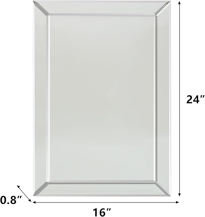 Pregaspor Mirror on Mirror Wall Mirror for Bathroom, 16" x 24" Rectangular Frameless Bathroom Vanity Mirrors for Wall, Polished Beveled Edge Mirrors for Washroom