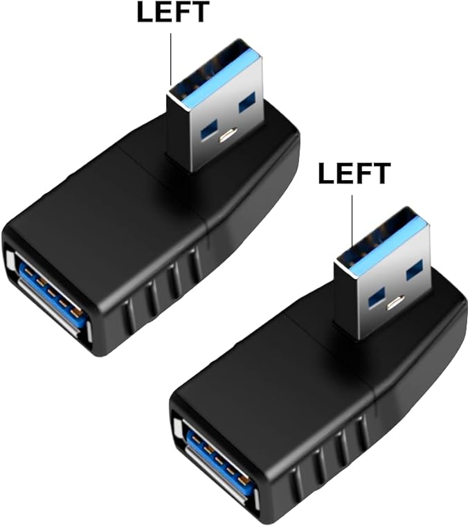 USB 3.0 Adapter 90 Degree Male to Female Coupler Connector Plug Left Right Up Down Angle (USB 3.0 Adapter Left 2PCS)
