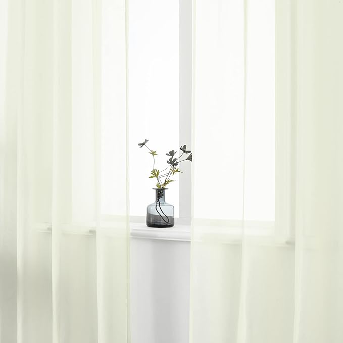 DUALIFE Cream Beige Semi Sheer Curtains for Living Room Airy Drapes with Light Filtering Window Curtain Panels for Bedroom 2 Pcs, 52X72 Inches Ivory