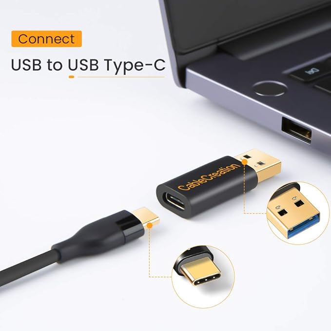 CableCreation 3-Pack USB C Female to USB Male Adapter, USB 3.1 5Gbps to USB C Adapter Compatible with Laptops, Logitech StreamCam VR Link for Charging