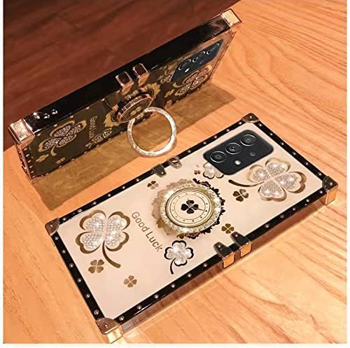 Samsung Galaxy S21 Ultra Bling Case, Gold Fashion Square Bling Diamond Glitter Soft Trunk Cover with Ring Holder