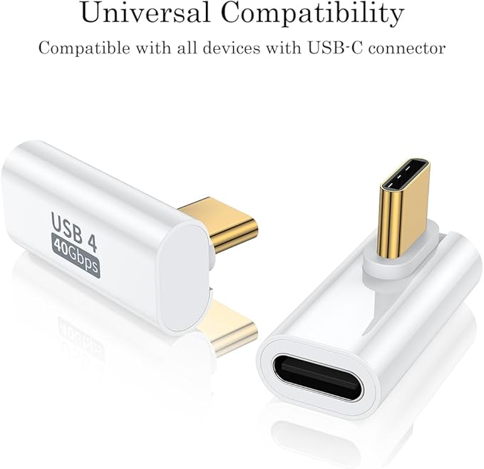 AuviPal 90 Degree USB C Adapter (2 Pack), L Shape Left and Right USB Type C Connector for Meta Quest, MacBook, iMac, iPad, iPhone 16 15 Series and Other Type C or Thunderbolt 4/3 Devices - White