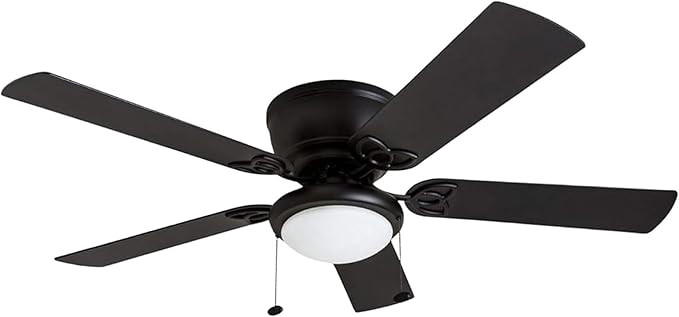 Prominence Home Benton Traditional 52 Inch Ceiling Fan with Light, LED Flush Mount Ceiling Fan, Indoor Fan with 5 Blades, Matte Black and Gray Cedar Blade Finish Options, Matte Black (50853-01)
