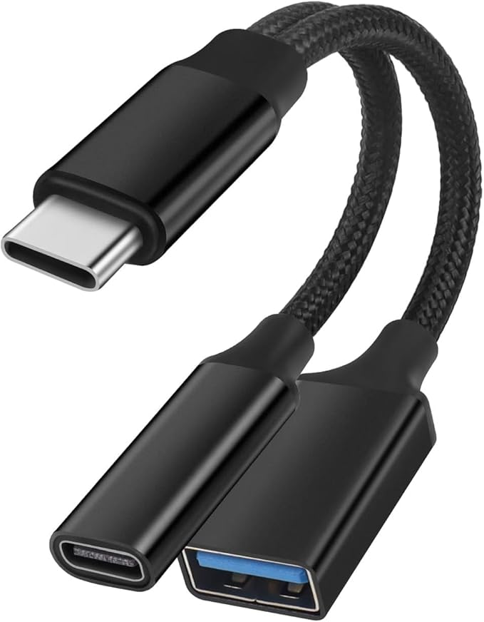 GELRHONR USB C OTG Charging Adapter, 2 in 1 Type-C Splitter With 10W Charging and USB A Female Port, Short Extension Cable for Most Type-C Phones, Fan, Printer (Black)