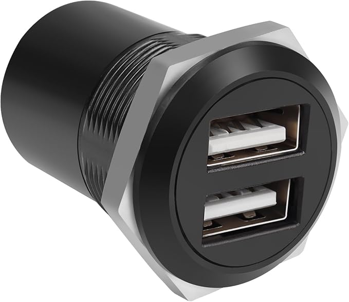 QIANRENON Dual USB2.0 Threaded Fixed Round Connector 2 USB2.0 Female to 2 Female Panel Mount Adapter Dual USB2.0 Flush Mount Socket, for Data Transfer/Charge External USB Auxiliary Device