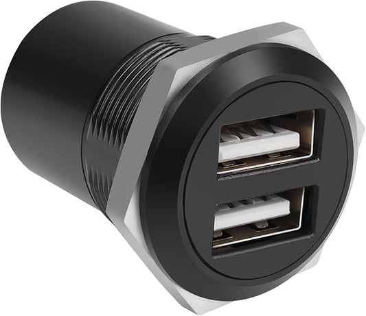 QIANRENON Dual USB2.0 Threaded Fixed Round Connector 2 USB2.0 Female to 2 Female Panel Mount Adapter Dual USB2.0 Flush Mount Socket, for Data Transfer/Charge External USB Auxiliary Device