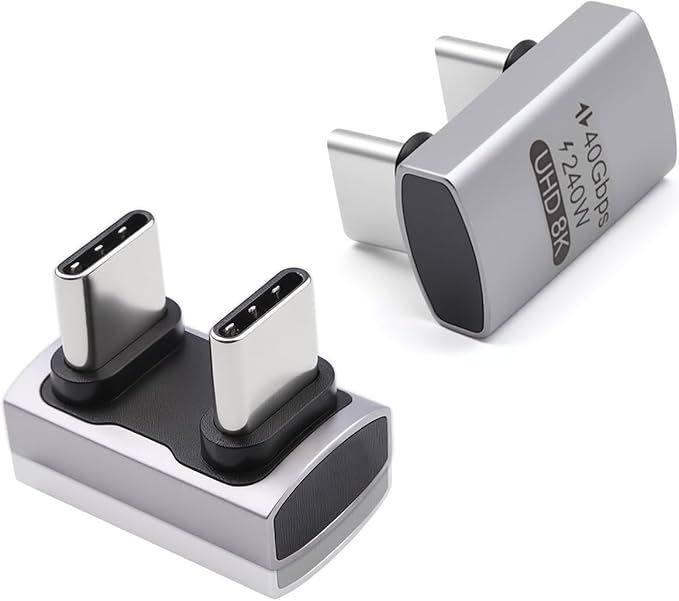 Duttek 240W USB C 180 Degree Adapter (40Gbps Data, 8K@60Hz Video) U Shape Type C Male to Male Adapter, USB C Angle for Thunderbolt 4/3, Switch, Laptop, Tablet, iPhone 16 15 2Pack