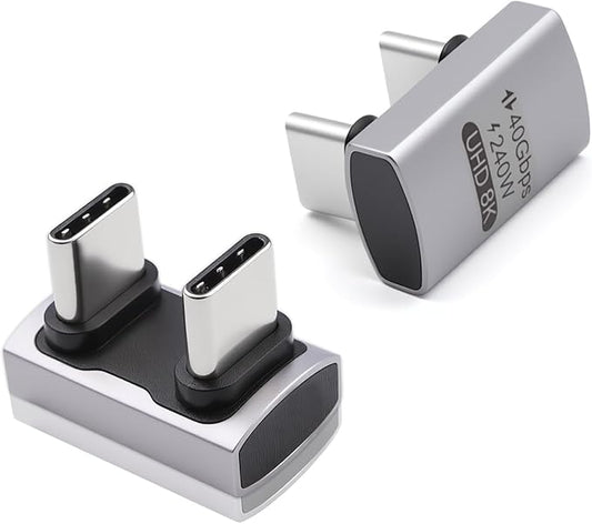 Duttek 240W USB C 180 Degree Adapter (40Gbps Data, 8K@60Hz Video) U Shape Type C Male to Male Adapter, USB C Angle for Thunderbolt 4/3, Switch, Laptop, Tablet, iPhone 16 15 2Pack