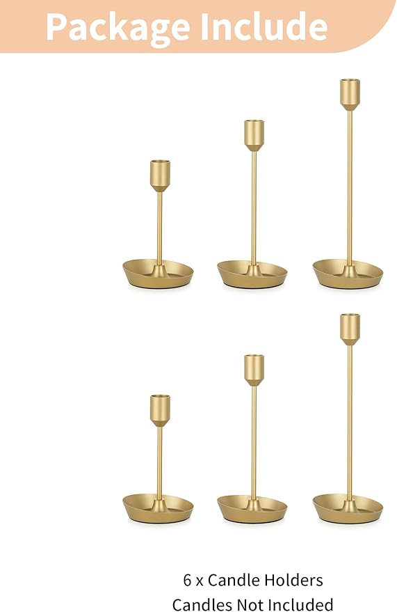 NUPTIO Taper Candle Holders for Wedding: 6 PCS Gold Matte Candles Stick Holder for Table Centerpiece - Bulk Candlestick Holders for Birthday Christmas Party Decor