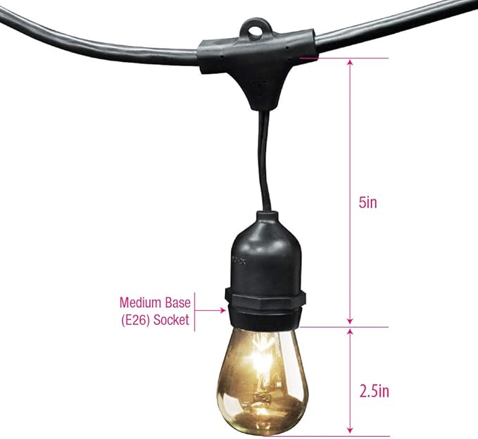 Feit Electric 72041 30 Foot Heavy-Duty Weather Resistant Decorative Indoor and Outdoor 10 Sockets Incandescent String Lights, 30', 11W, Dimmable,Black