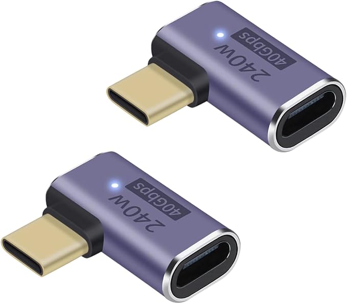 USB C 90 degree, Right Angle Adapter,USB C Female to Female Adapter240W PD, 40Gbps and 8K video]supports Thunderbolt 4/3 cable for laptops, tablets and phones (2 packs) (90 degree usb c adapter)