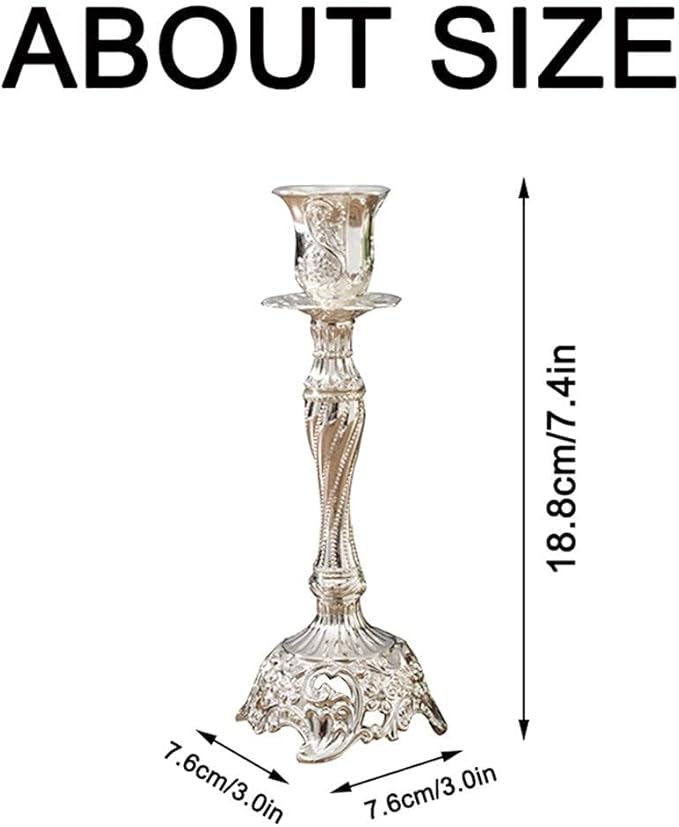 Sziqiqi Silver Plated Candlestick Holders Set of 2 Taper Candle Holders Deluxe Ornate Candle Holders for Shabbat Taper Candles, Candle Centerpiece, Wedding Candles, Christmas Candle, 7.4inch