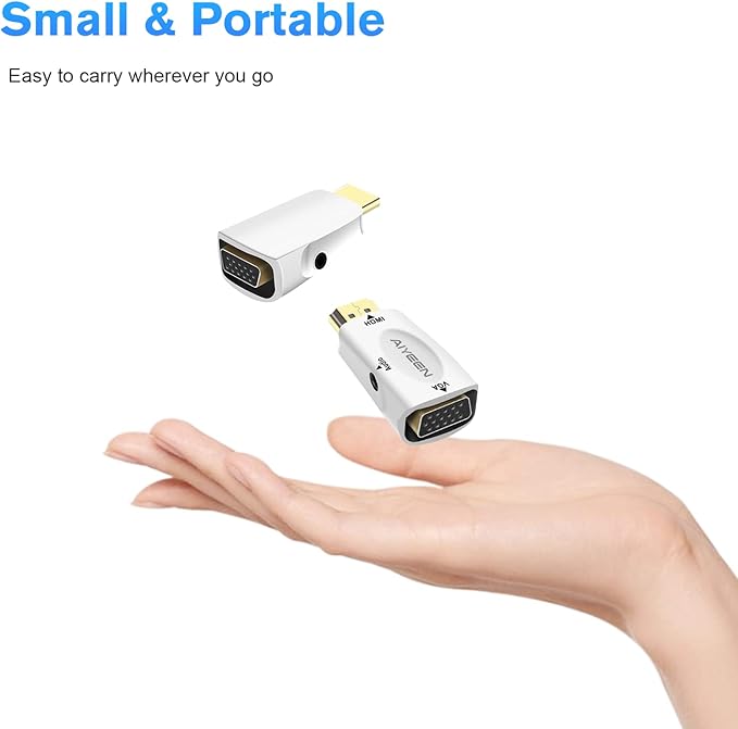 HDMI to VGA Adapter, 1080p HDMI Male to VGA Female Adapter with 3.5mm Audio Jack Cable Compatible with Monitor, Laptop,Computer, Projector, HDTV, Chromebook and More (White)