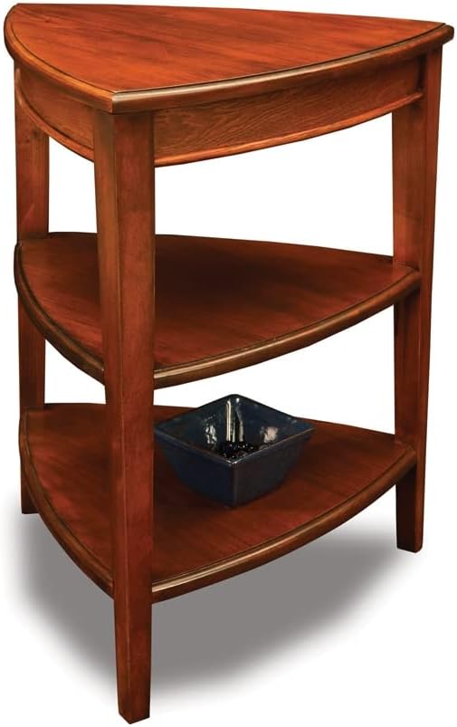 Shield Solid Wood Tiered End Table with Shelves, Glazed Auburn Brown, Perfect for Living Rooms, Bedrooms, and Small Spaces – Leick Home, 9009