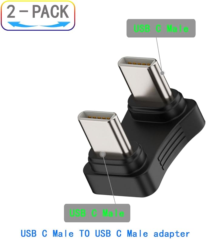 USB-C Type C Male to Male Coupler Extender Power Data Adapter Opposite U Shape Back Angled Type C Adapter, Support PD 65W Fast Charging for Mobile Phone, Tablet, Laptop, etc