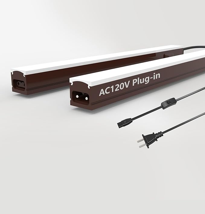 Under Cabinet Lighting Plug in, 12 Inch 2 Pcs, Linkable AC120V 3CCT 3000K/4000K/5000K Ultra Slim, LED Under Cabinet Lights for Counter Light, Kitchen, Shelf, Sink, Workshop, Desk, Bronze