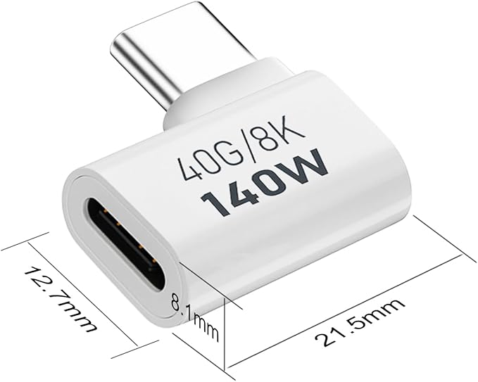 AreMe 2 Pack USB C Male to Female Adapter, 90 Degree Right Angle 140W Type C Extender Adapter for Thunderbolt 4/3, MacBook Pro/Air, Laptop, Phones and More Type C Devices (White)