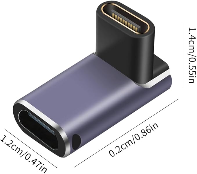 USB C 90 degree, Right Angle Adapter, Female to Female Adapter 240W PD, 40Gbps and 8K video]supports Thunderbolt 4/3 cable for laptops, tablets and phones (2 packs) (240w Up angle usb c adapter)
