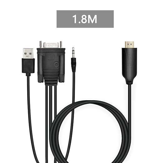 1.8m Male VGA to Male HDMI Converter Adapter cablewith 1080P HD Video Converter Cord with 3.5mm Audio Cable & USB Power Cable for Old PC to New TV/Monitor/Projector