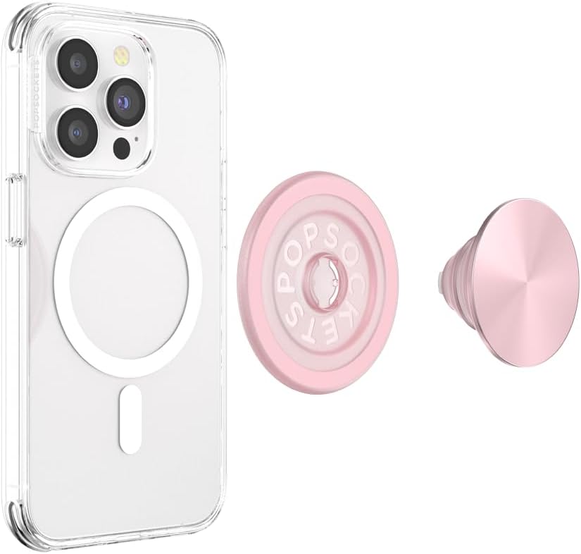 PopSockets Phone Grip with Expanding Kickstand, Wireless Charging Compatible, Adapter Ring for MagSafe Included - Pinky