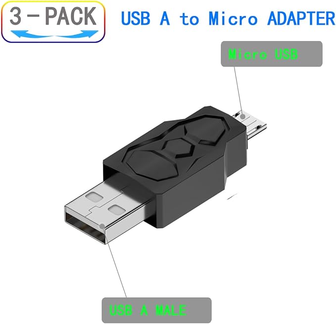 Micro USB 2.0 Adapter, Black, Type A Male/Micro-B Male, A Male to Micro B High Speed USB Cable