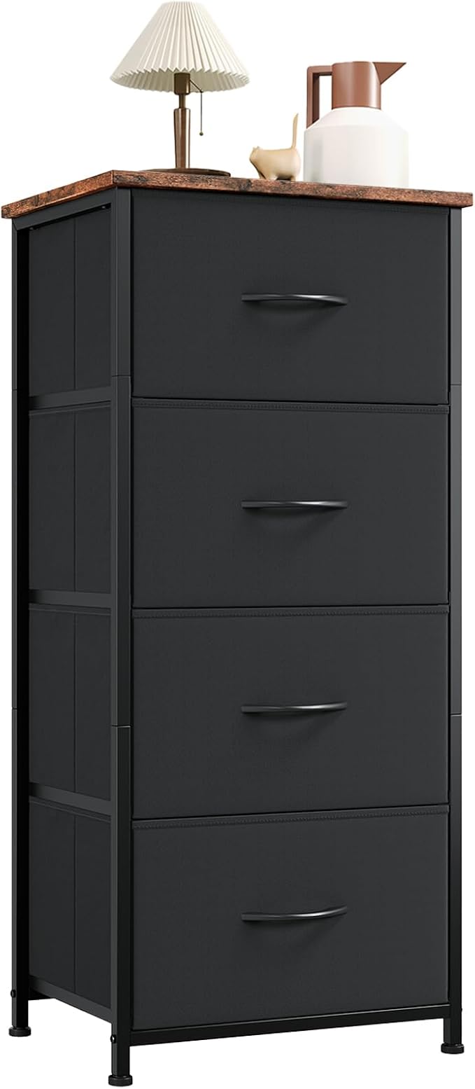 Somdot Dresser for Bedroom with 4 Drawers, Storage Organizer Chest of Drawers with Removable Fabric Bins for Closet Bedside Living Room Laundry Entryway Hallway, Black Rustic Brown