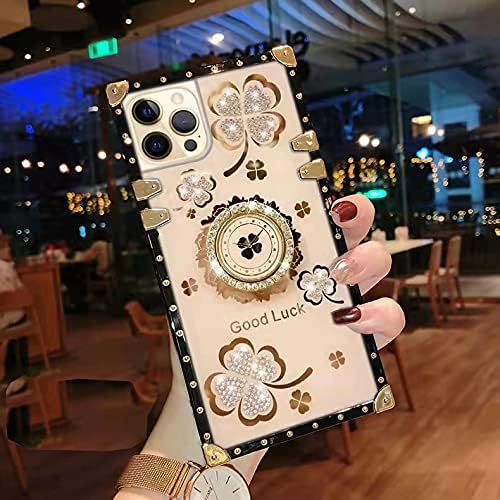 Samsung Galaxy S21 Ultra Bling Case, Gold Fashion Square Bling Diamond Glitter Soft Trunk Cover with Ring Holder