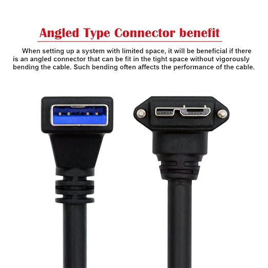 NFHK Down Angled 90 Degree USB 3.0 A Male to Micro-B 3.0 Plug Down Angled Locking Screw Panel Cable 25cm