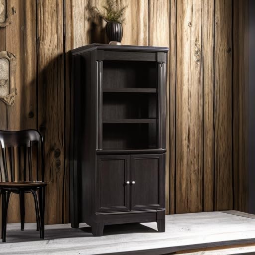 Sauder Palladia Book Shelf, Bookshelf with Storage, Library Bookcase with Doors and Adjustable Shelves, in Wind Oak Finish