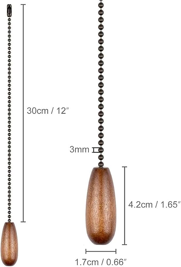 Vinaco Wooden Ceiling Fan Pull Chain Set, Decorative Fan Pull Chain Extension with Pendant, 13 Inches Pull-Chains for Fans and Light with 3MM Ball Bead Chain, 4 Pack Fans Light Pull-Chain Extension