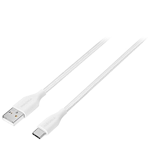 INSIGNIA 6 ft. USB-A to USB-C Charge-and-Sync Braided Cable, Type-C for iPhone 15 Series, iPad Mini 6 / Pro, MacBook Pro, Samsung Galaxy S23, Switch, White Moon Grey