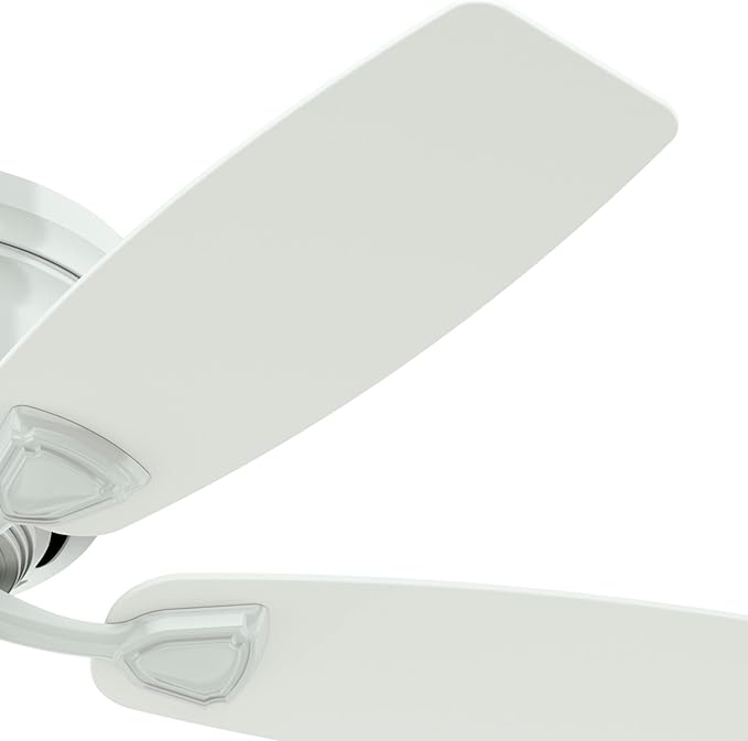 Hunter 48 inch Outdoor or Indoor Ceiling Fan No Light - Low Profile Mount, White Ceiling Fan without Light, For Patio, Porch, Garage, or Living Room, 5 Blades, Pull Chain - Sea Wind 53119, White
