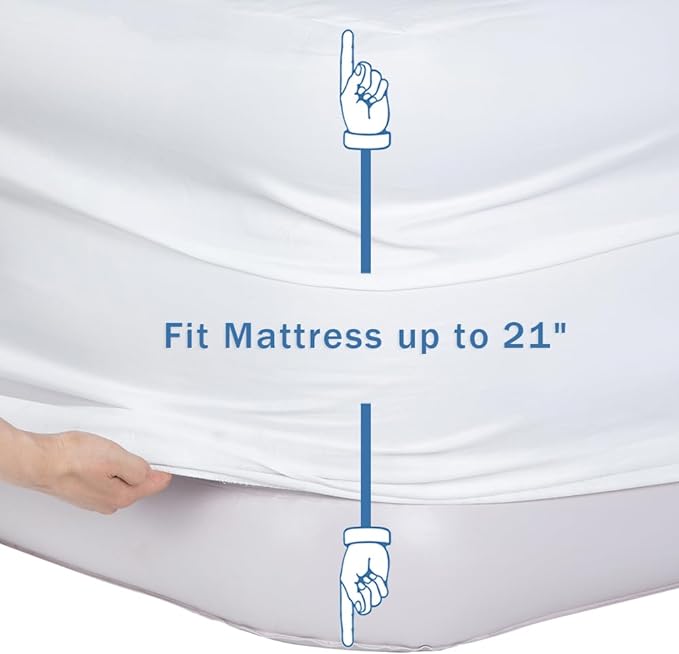 Bedecor Fitted Sheet for Air Mattress Inflate Without Disassembly Convenient & Firm Deep up to 21" White -Queen