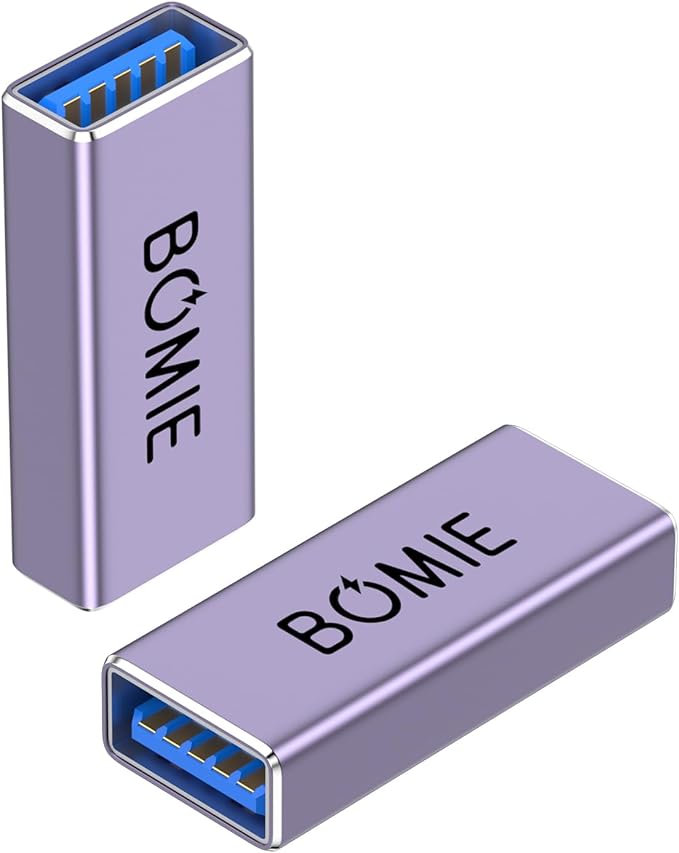 BOMIE USB Female to Female Adapter 2 Pack, USB 3.0 Type-A Female to Female Extension Adapter Connector, 5Gbps Data Transfer and Charging for Connecting Extension Two USB-A Male Ends Cable Purple