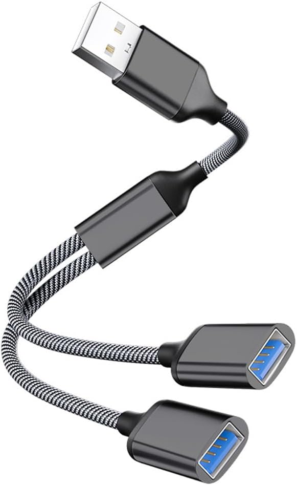USB Male to Dual USB-C Female Splitter Cable, USB Splitter Y Cable, Dual Double Port Extender Hub, Type-C Adapter, Data & Charger Power, for Smartphone, Laptop, Tablet, PC, Car, Xbox