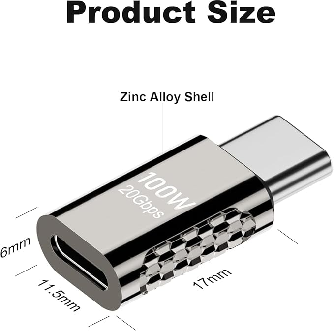 2 pcs Type-C to C Adapter，USB-C Male to Female Supports 20Gbps 4K/8K Audio and Video，100W Power convertor Extender for Laptop Charging, Mobile Phone, Tablet Data Transmission (Straight)
