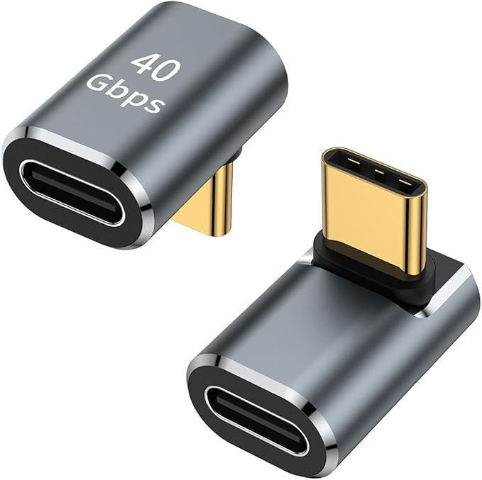 AuviPal USB C 90 Degree Adapter (2 Pack), Up and Down Right Angle L Shape USB Type C Male to Female Connector for Steam Deck, ROG Ally, MacBook, Tablet, Phone and More - Space Gray