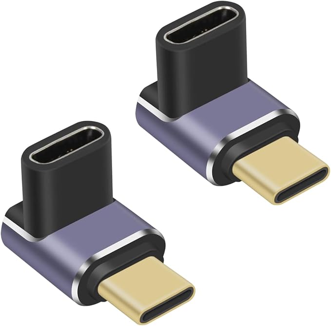 USB C 90 Degree, Right Angle Adapter, Female to Female Adapter240W PD, 40Gbps and 8K Video Supports Thunderbolt 4/3 Cable for laptops, Tablets and Phones (2 Packs) (USB C Coupler 240W)