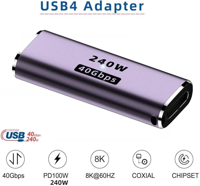 chenyang USB C Connector,USB4 Type C Female to Female 240W Power 40Gbps Data 8K Video Adapter for NS Phone Laptop