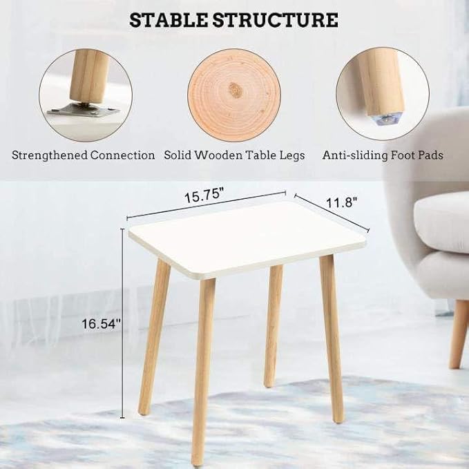 FORAOFUR White End Tables Set of 2, Small Side Tables Accent Tables Living Room, Boho Side Table with Wooden Legs, Easy Assembly