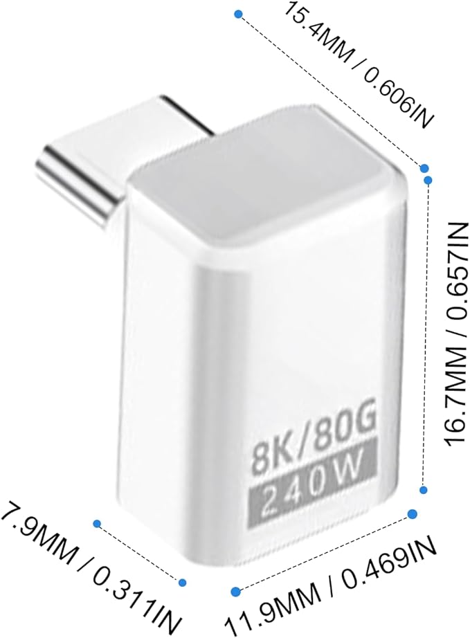 Danfetsoy USB C 90 Degree Adapter 80Gbps, White 90 Degree USB C Adapter 240W, Up Down Angle Male to Female Type C Extender Thunderbolt 5 Connector 8K@60Hz Video for MacBook, Laptop, Tablet, 2pack