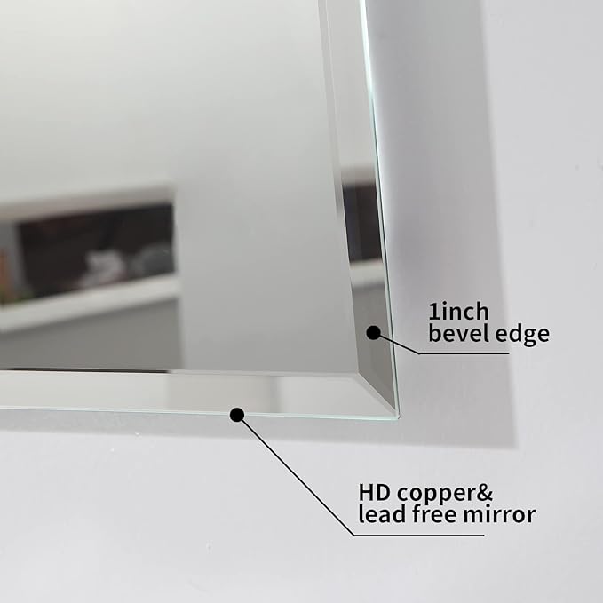 Mirrorons Beveled Mirror, Wall Mirror 40" x 32", Frameless Rectangle Bathroom Vanity Mirror with Beveled Edge, Hangs Horizontally or Vertically. Upgraded Shatterproof