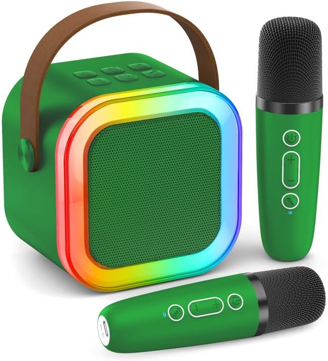 Mini Karaoke Machine for Kids Adults, Portable Bluetooth Mini Karaoke Microphone Singing Speaker Karaoke Player with 2 Wireless Mic, for All Smartphones,Birthday, Family,Home Party (Dark Green)