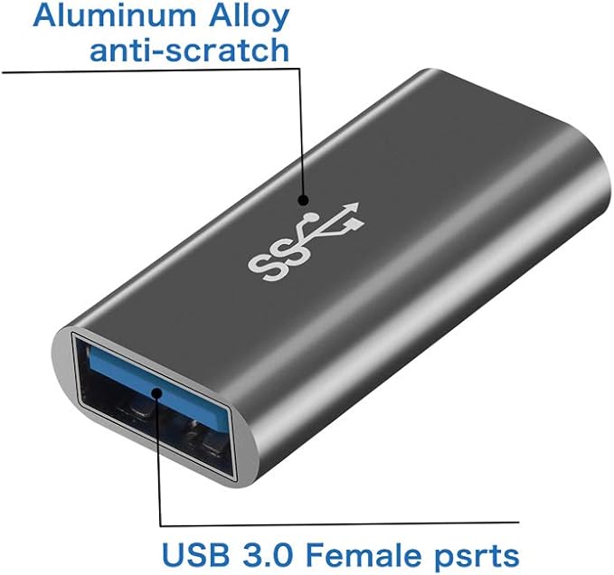 [2-Pack] Aluminum Type A Female to Female -Connector Converter,USB 3.0 Coupler Adapter (Grey)